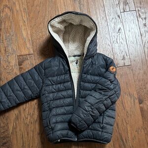 Save the Duck Navy Puffer Jacket with Sherpa Lining